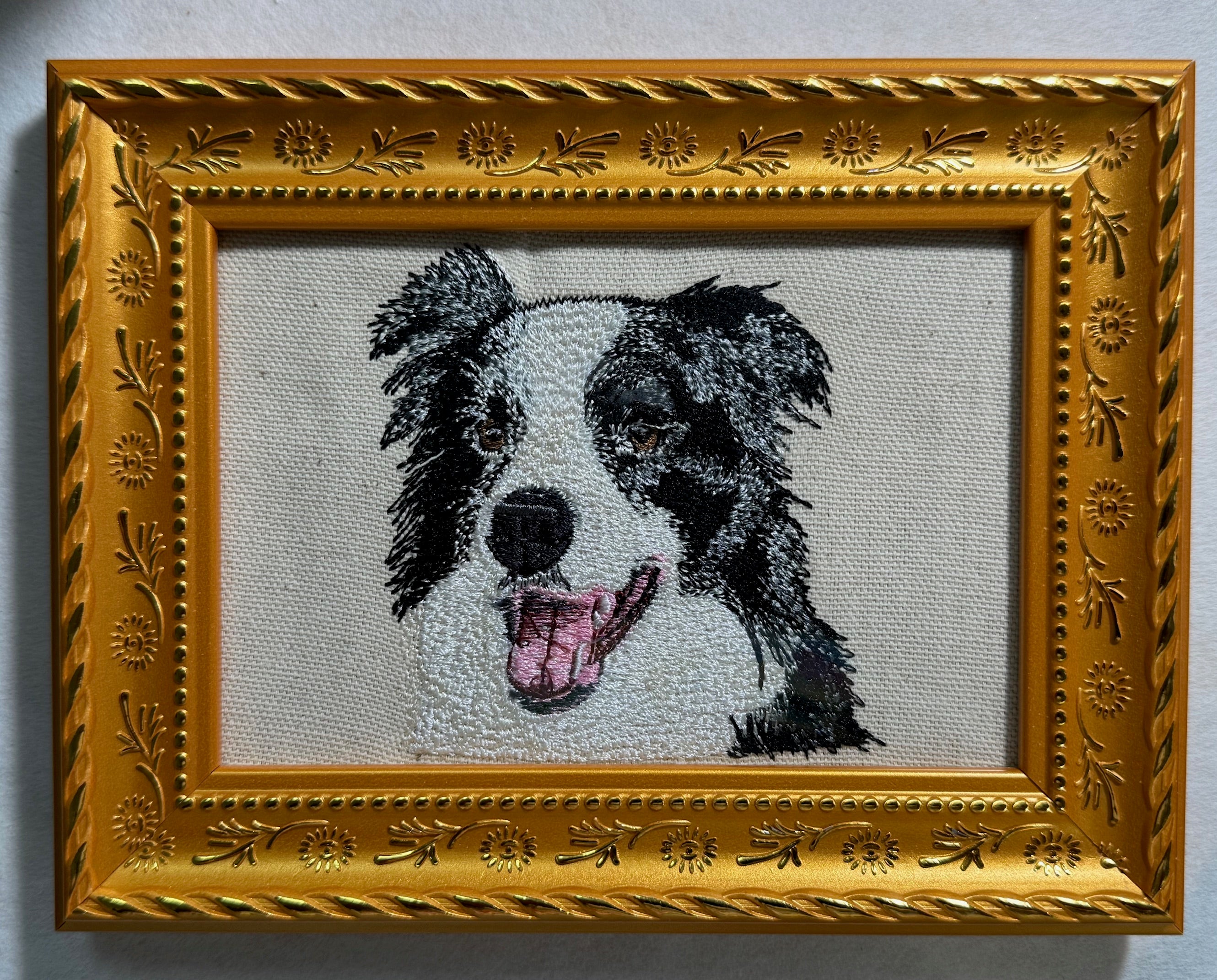Border Collie Machine Embroidered Framed Art | Tabletop Decor for Home or Office