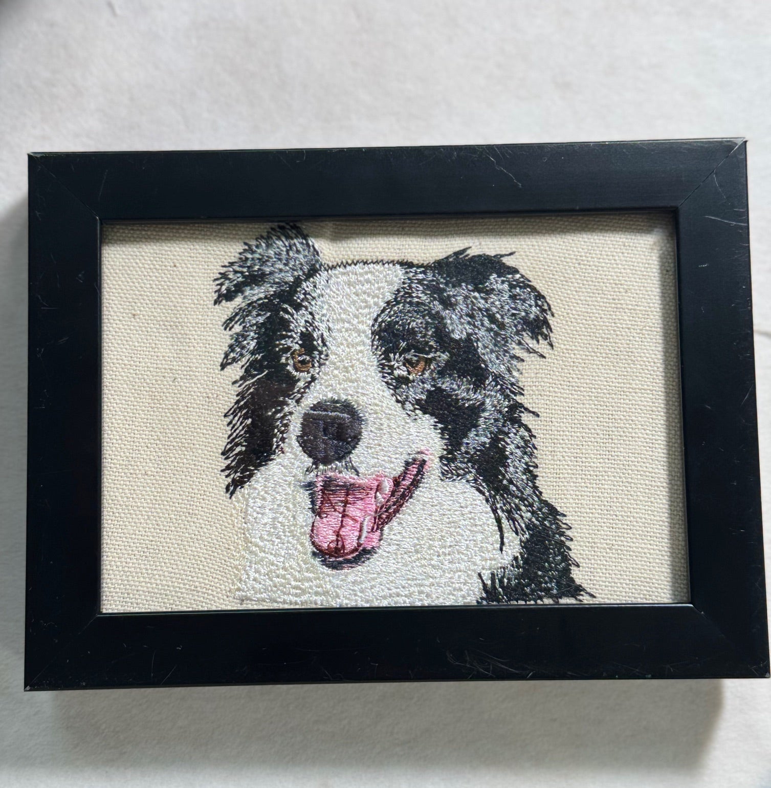 Border Collie Machine Embroidered Framed Art | Tabletop Decor for Home or Office