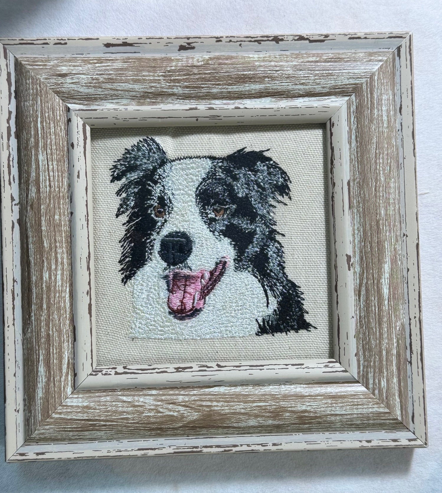 Border Collie Machine Embroidered Framed Art | Tabletop Decor for Home or Office