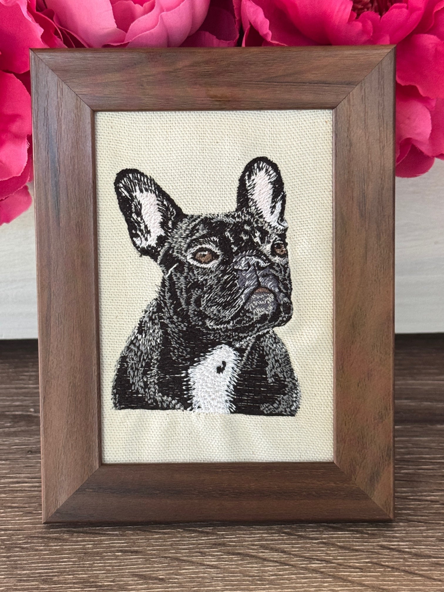 French Bulldog Machine Embroidered Art | Framed Dog Breed Décor