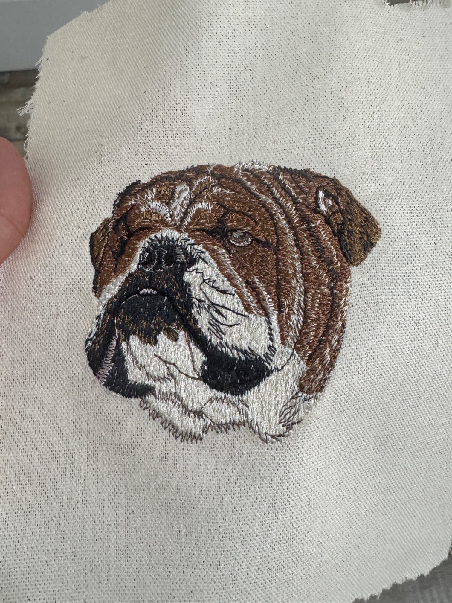English Bulldog Machine Embroidered Framed Art | Dog Breed Décor