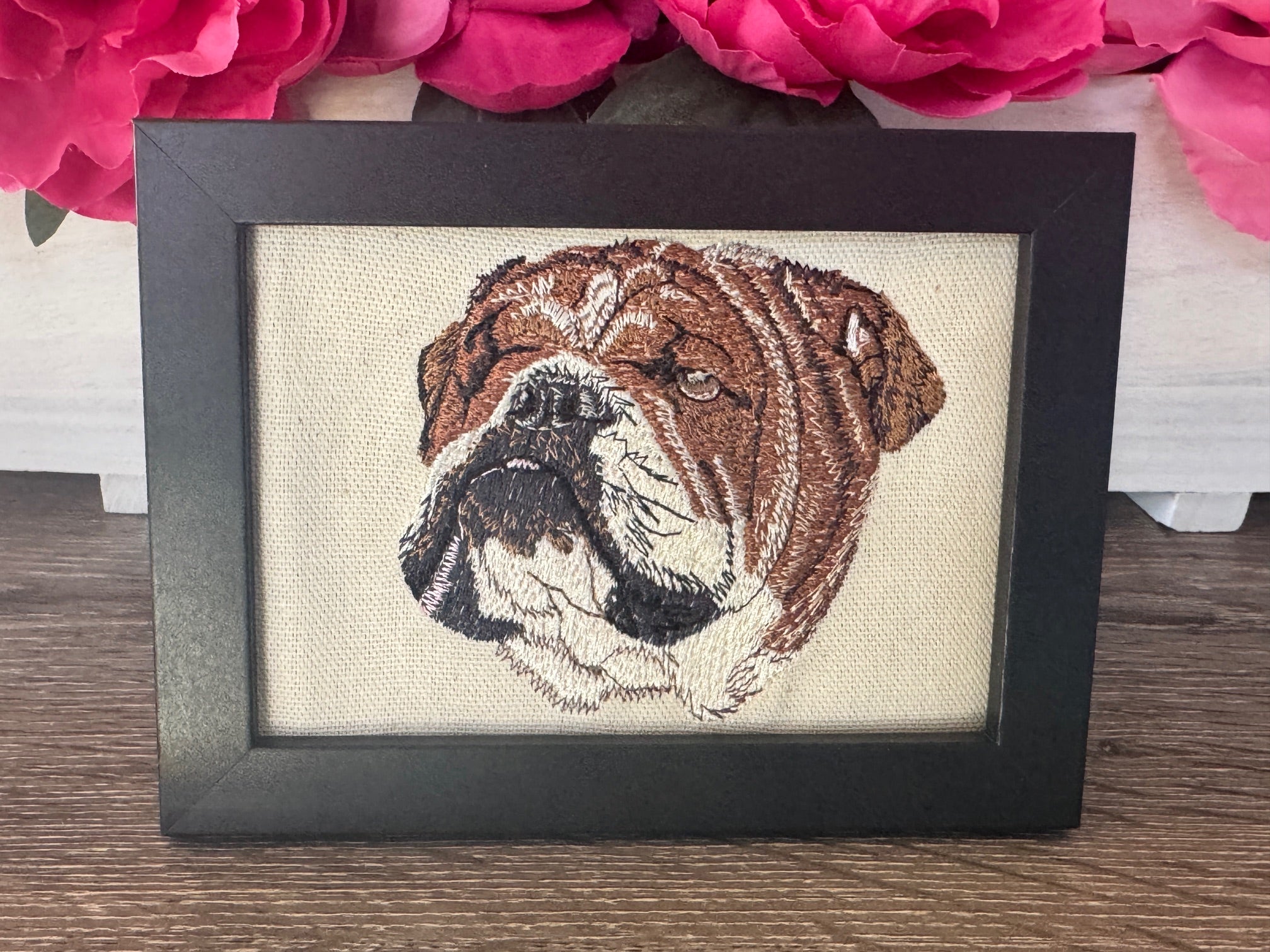 English Bulldog Machine Embroidered Framed Art | Dog Breed Décor