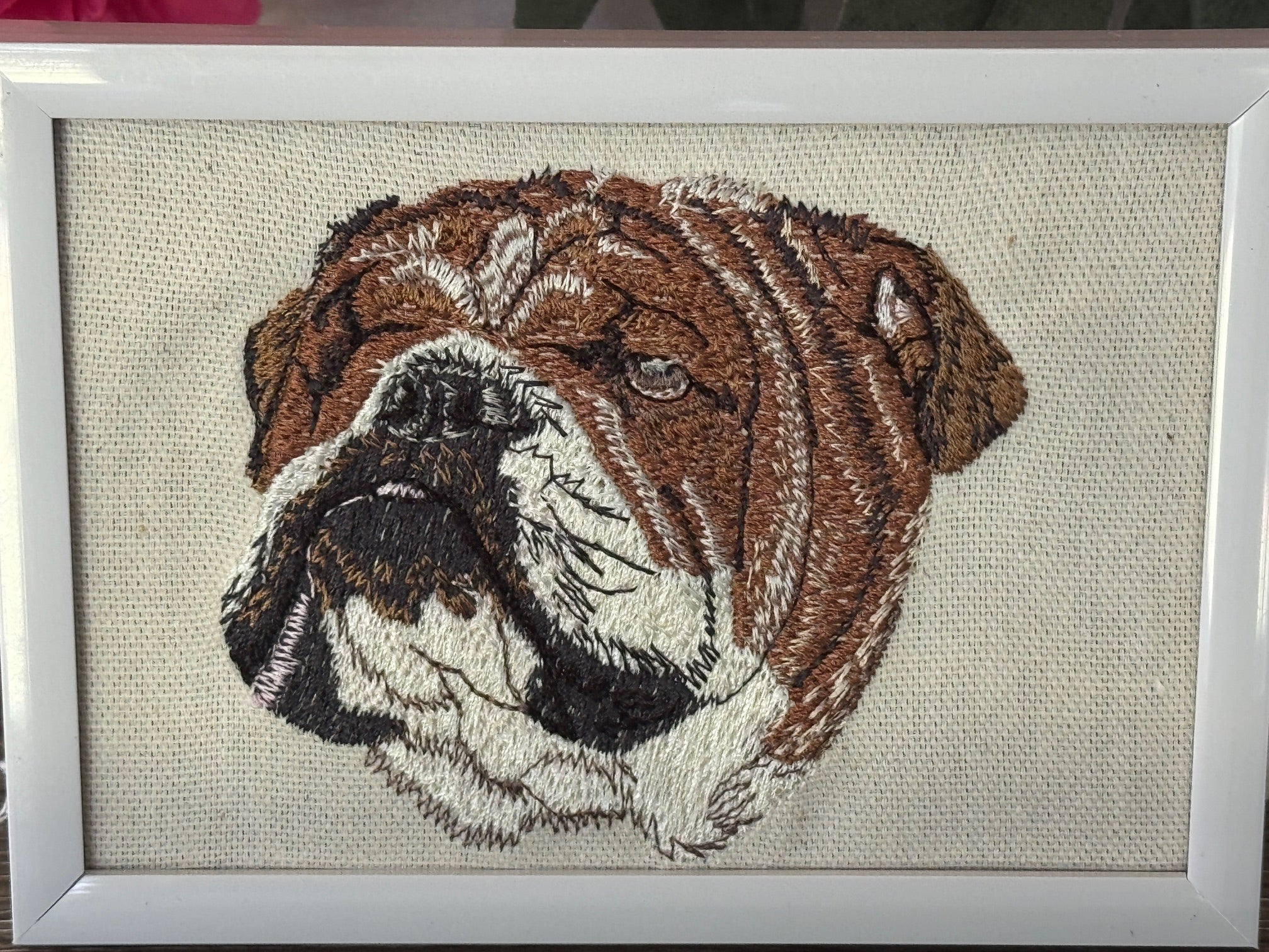 English Bulldog Machine Embroidered Framed Art | Dog Breed Décor