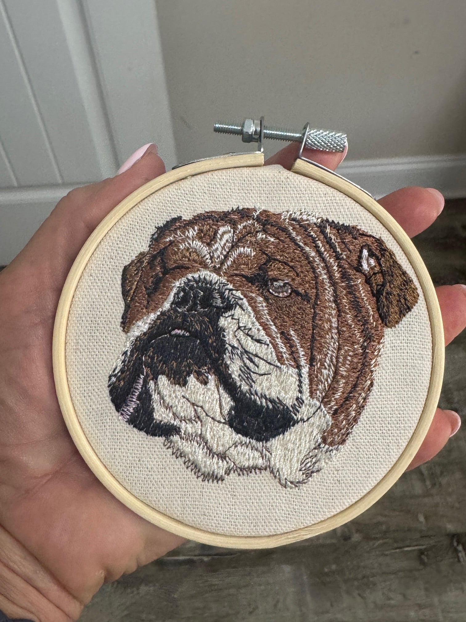 English Bulldog Machine Embroidered Framed Art | Dog Breed Décor