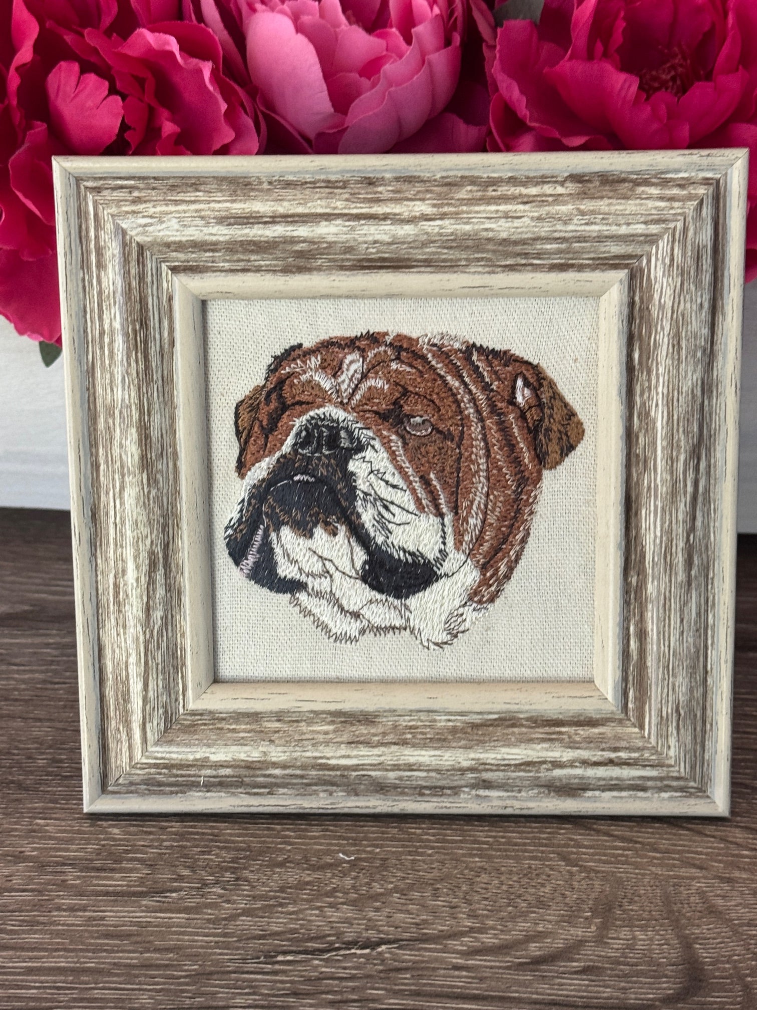 English Bulldog Machine Embroidered Framed Art | Dog Breed Décor