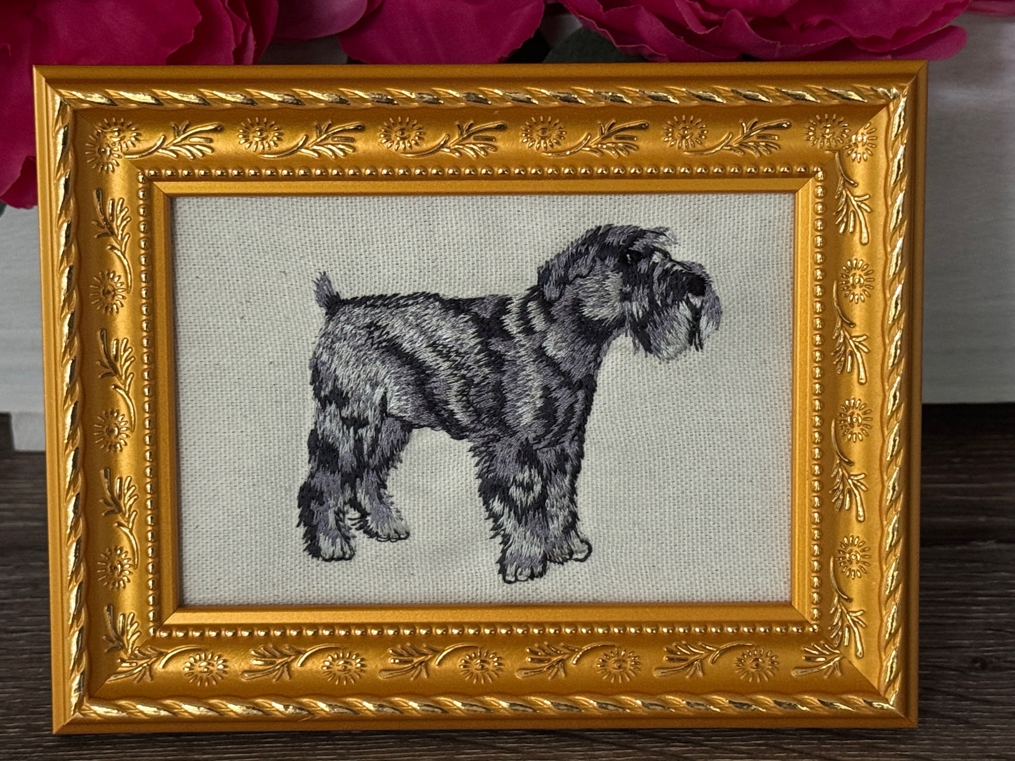 Schnauzer Machine Embroidered Art No. 5 | Framed Dog Breed Décor