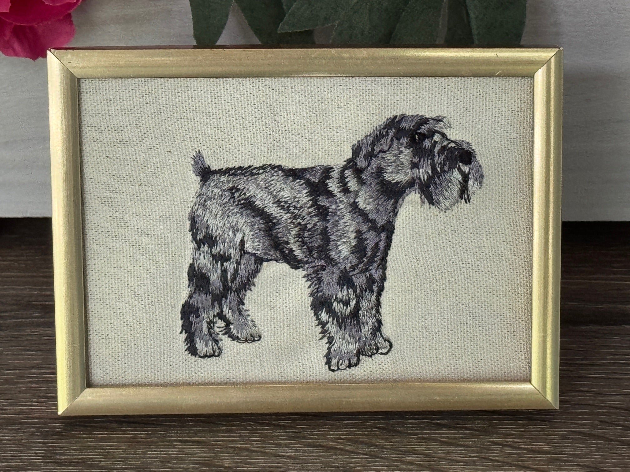 Schnauzer Machine Embroidered Art No. 5 | Framed Dog Breed Décor