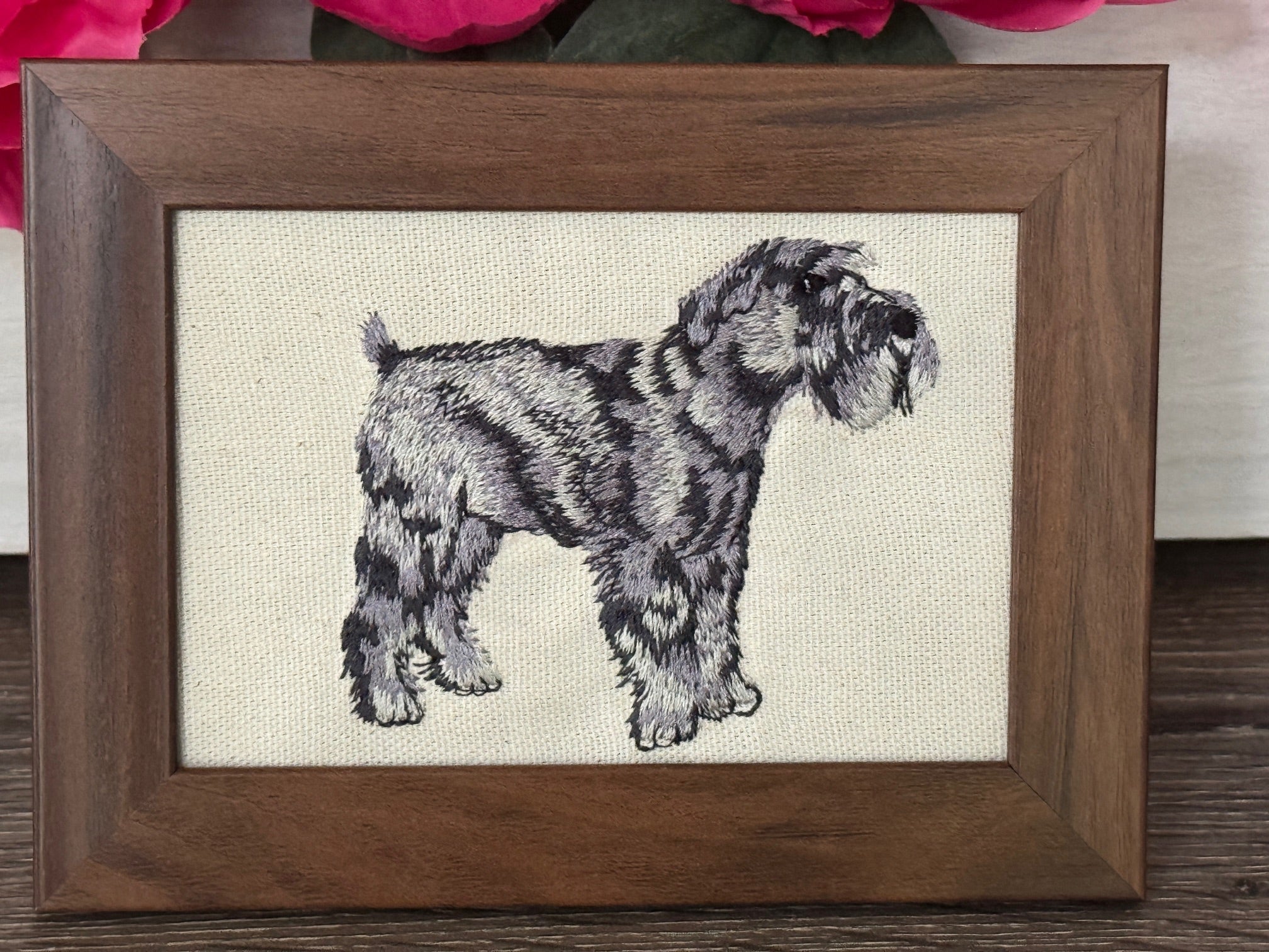 Schnauzer Machine Embroidered Art No. 5 | Framed Dog Breed Décor