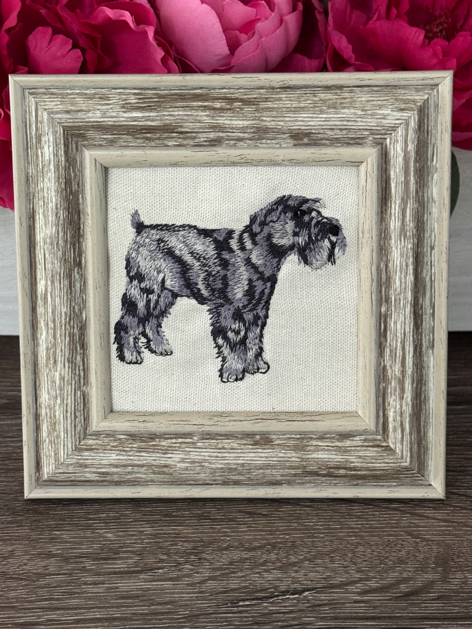 Schnauzer Machine Embroidered Art No. 5 | Framed Dog Breed Décor