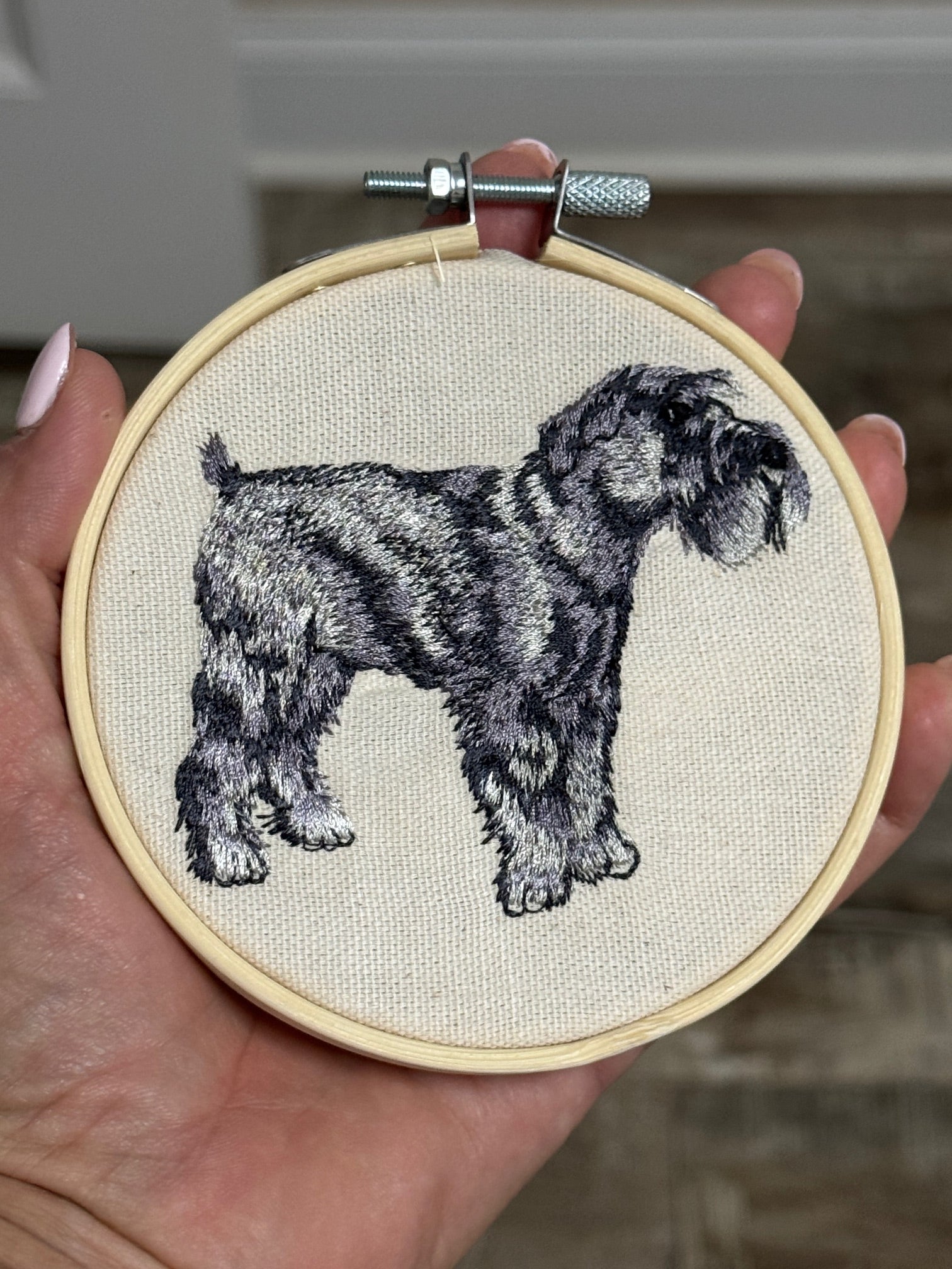 Schnauzer Machine Embroidered Art No. 5 | Framed Dog Breed Décor