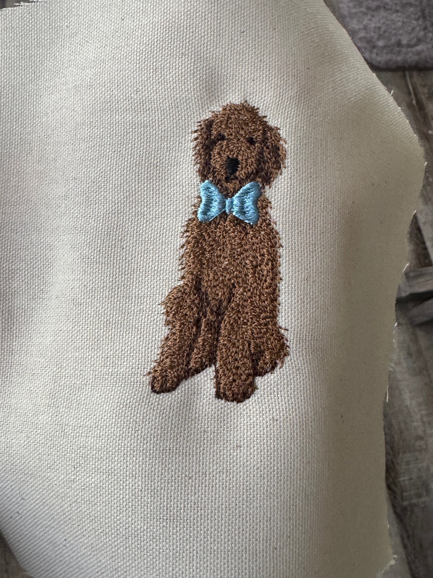 Goldendoodle Looking Dapper Machine Embroidered Framed Art | Tabletop Decor