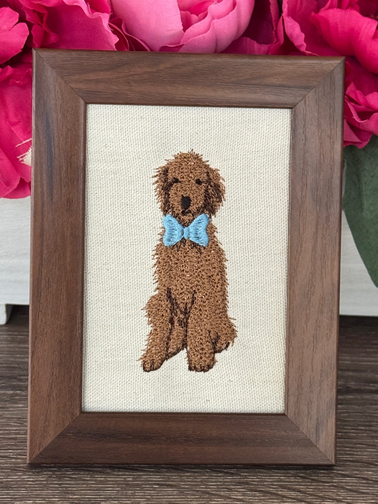 Goldendoodle Looking Dapper Machine Embroidered Framed Art | Tabletop Decor