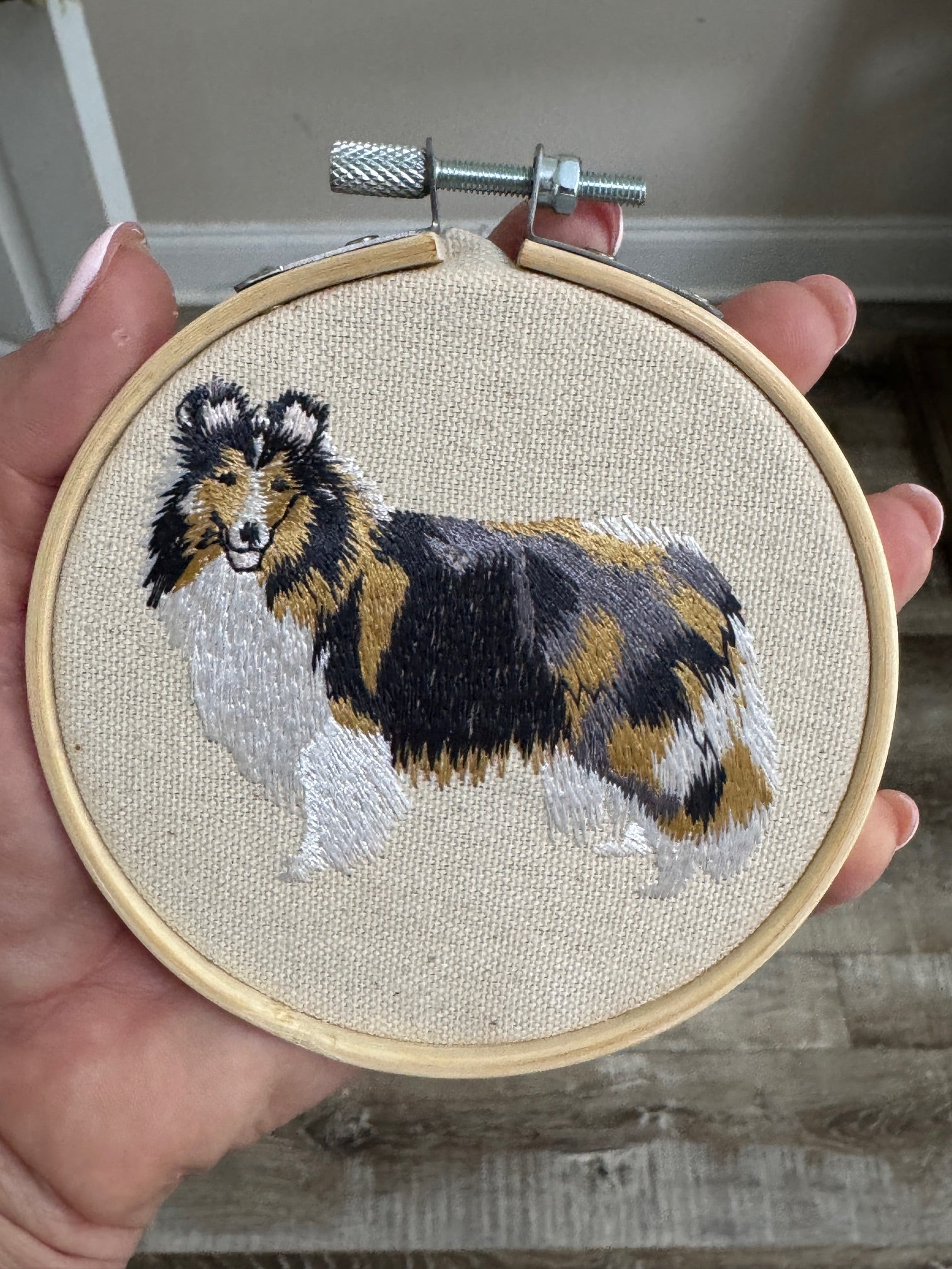 Collie Sheltie Machine Embroidered Framed Art | Tabletop Decor