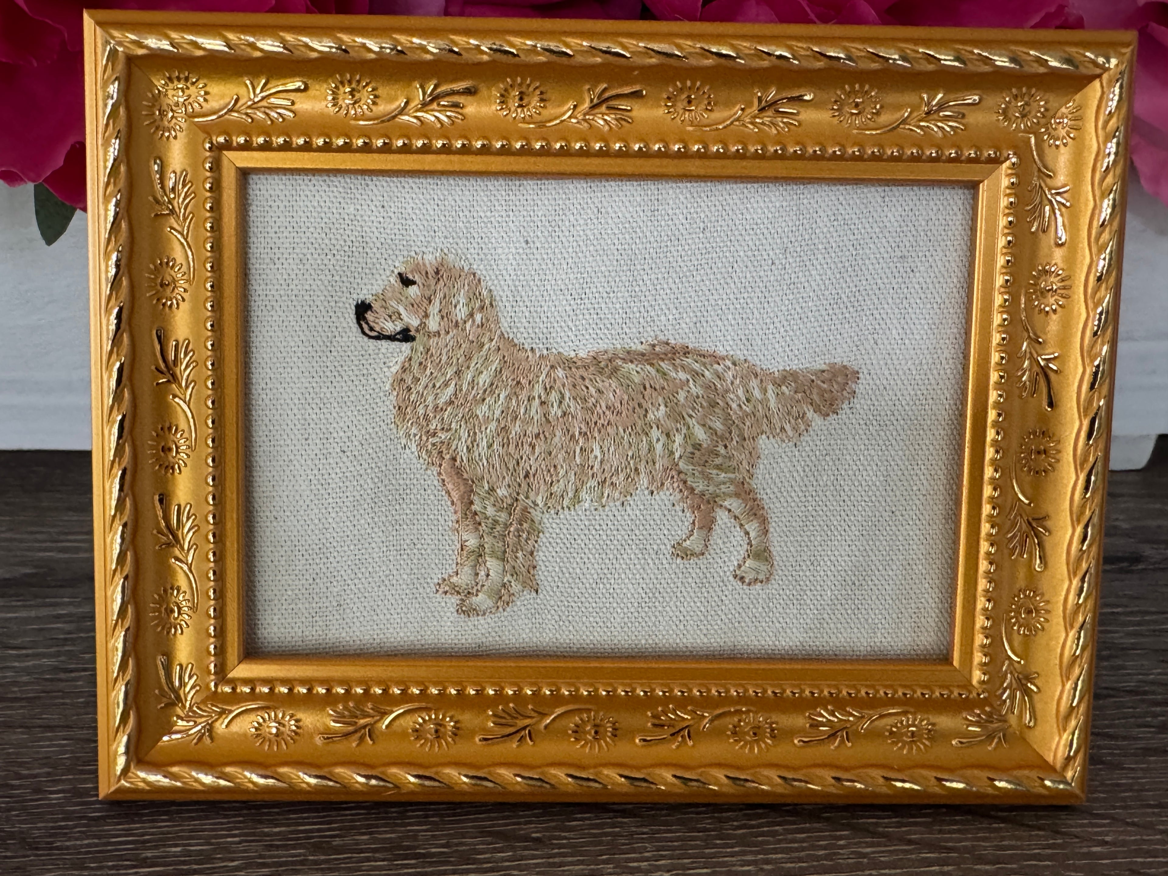 Golden Retriever Machine Embroidered Art | Framed Dog Breed Décor No. 3
