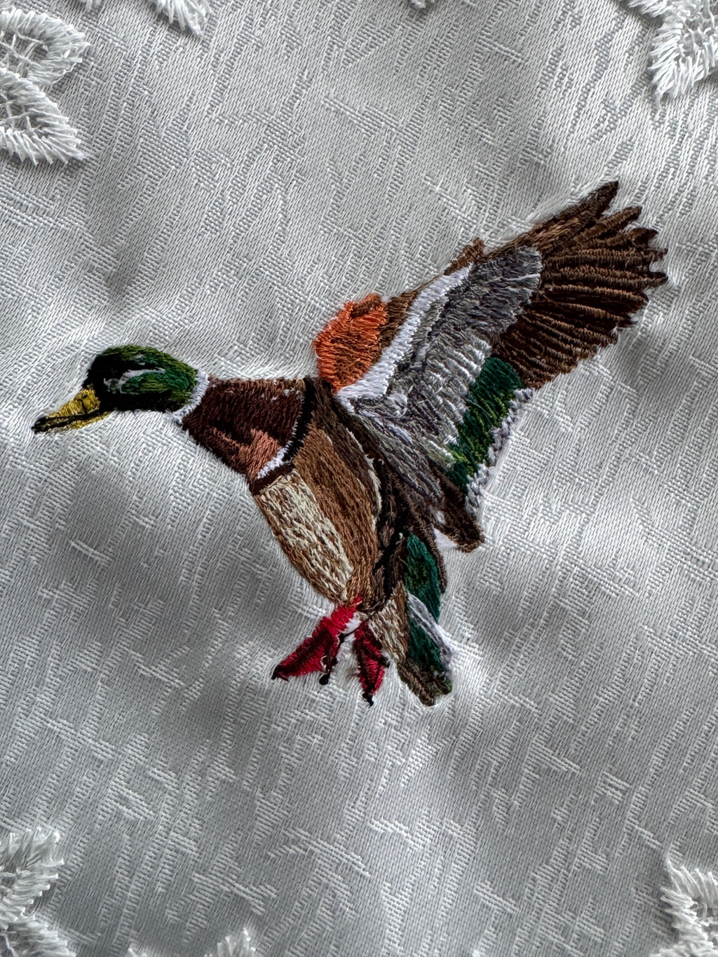 Beautiful Mallard Duck Embroidered Doily