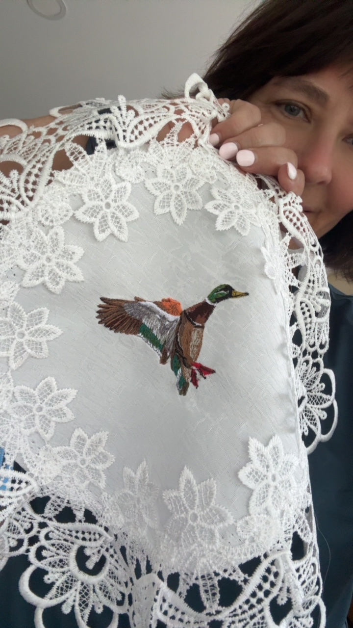 Beautiful Mallard Duck Embroidered Doily