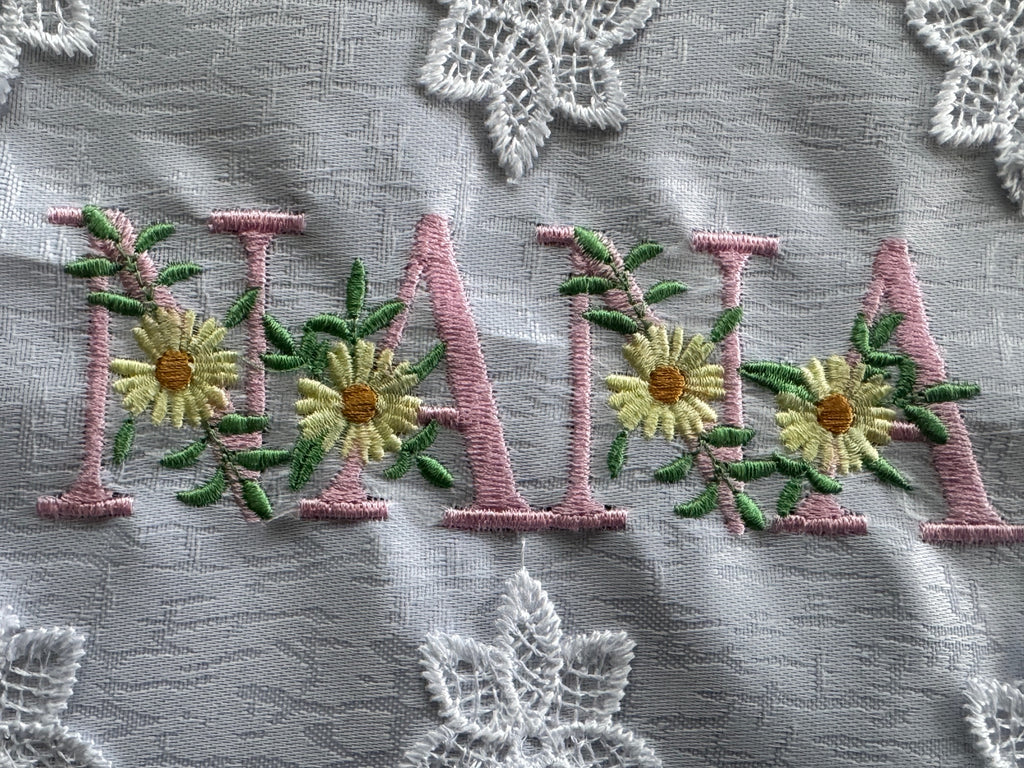 'NANA' Machine Embroidered White Doily