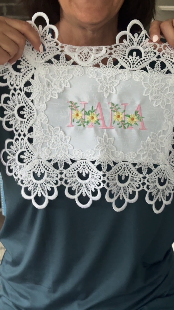 'NANA' Machine Embroidered White Doily
