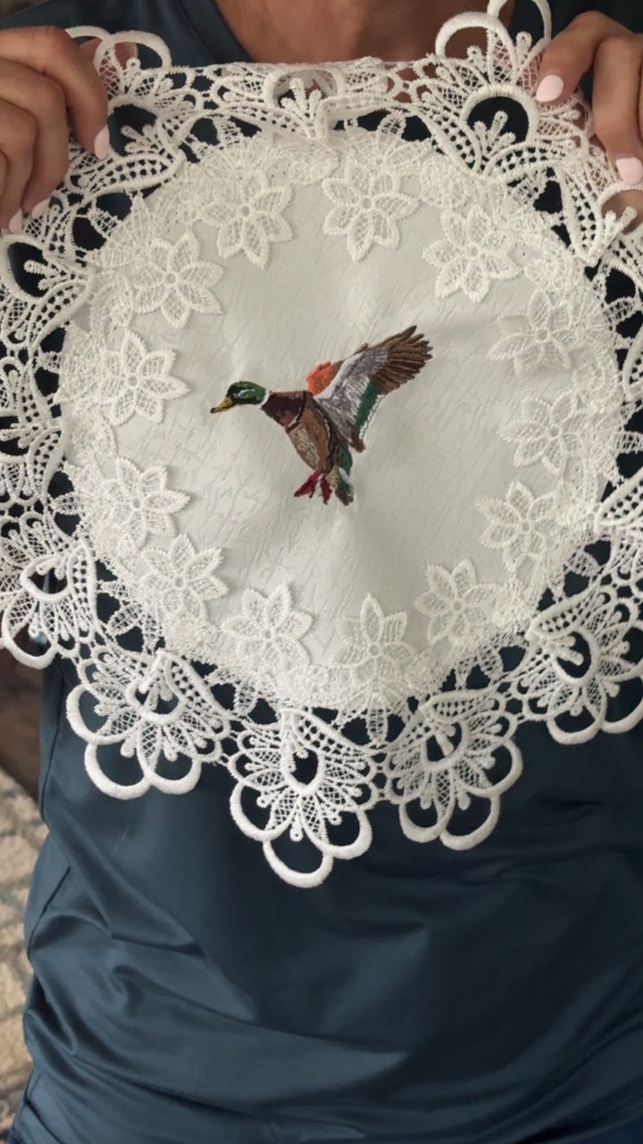 Beautiful Mallard Duck Embroidered Doily