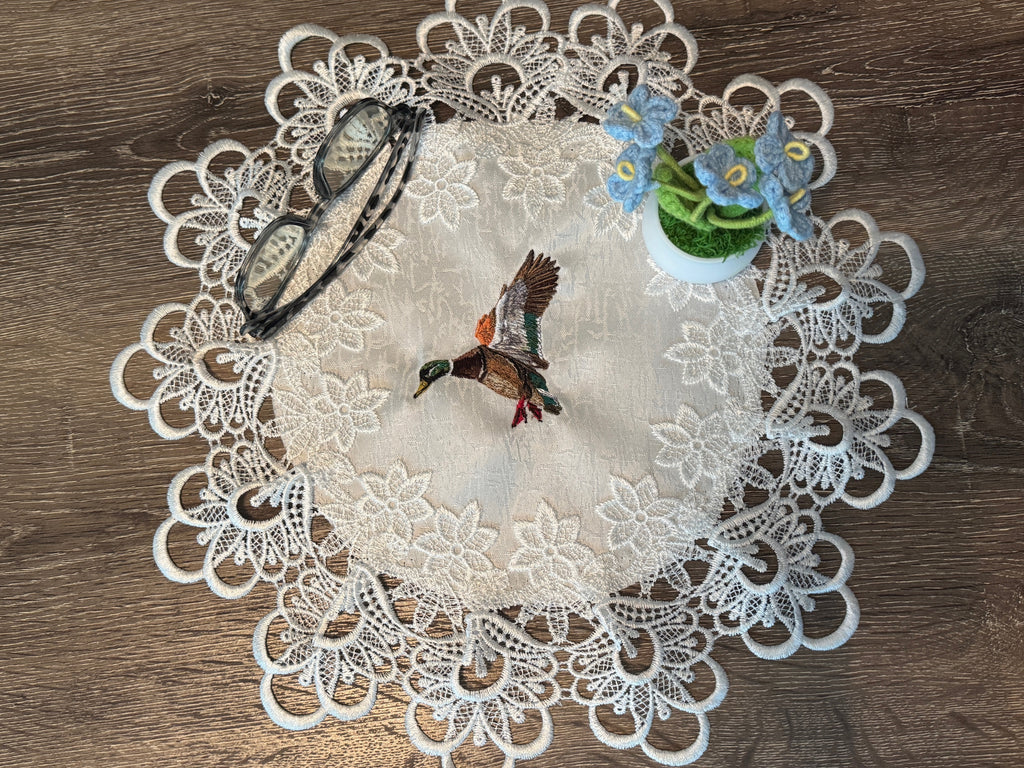 Beautiful Mallard Duck Embroidered Doily