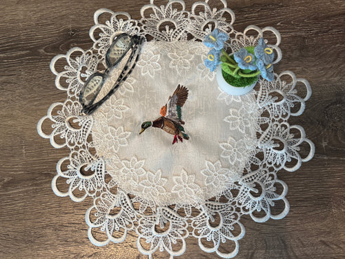 Beautiful Mallard Duck Embroidered Doily