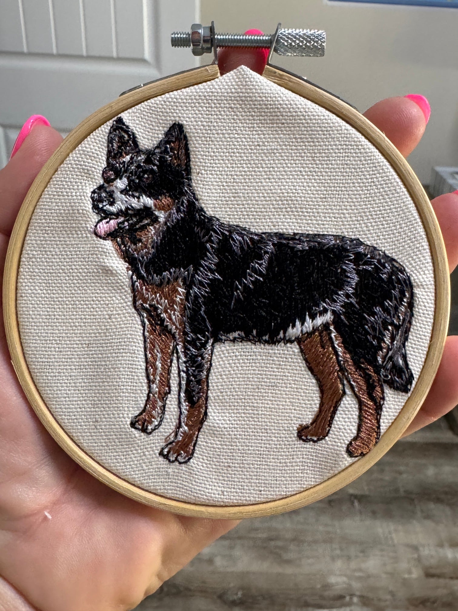 Blue Heeler Australian Cattle Dog Machine Embroidered Framed Art | Tabletop Decor