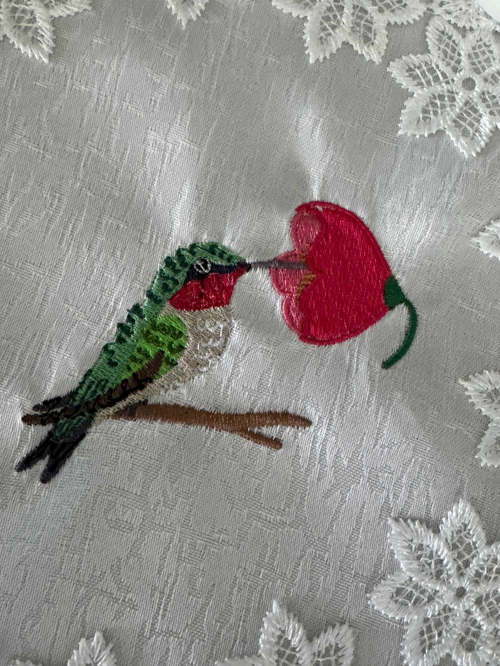 Hummingbird Machine Embroidered Doily