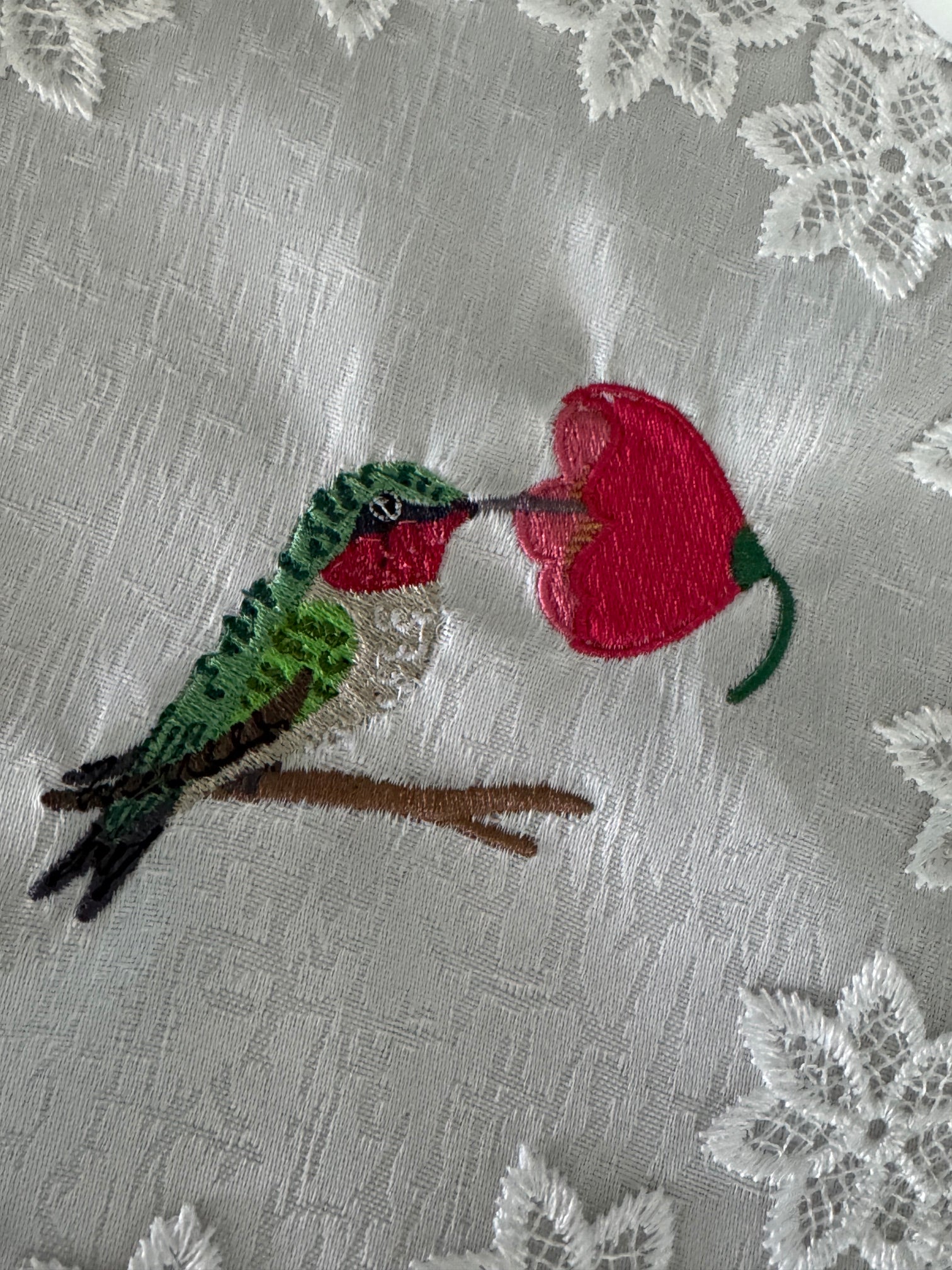Hummingbird Machine Embroidered Doily