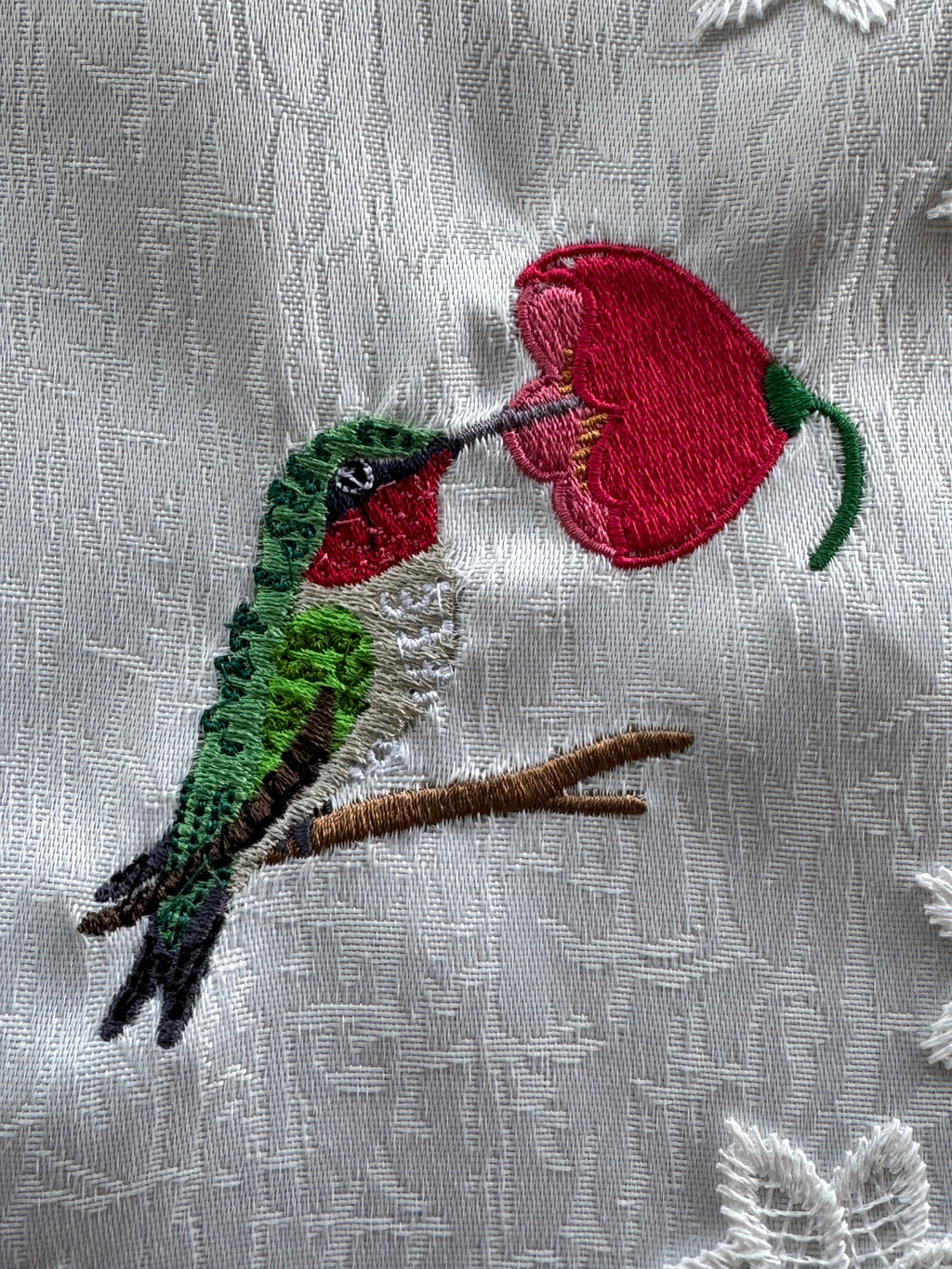 Hummingbird Machine Embroidered Doily