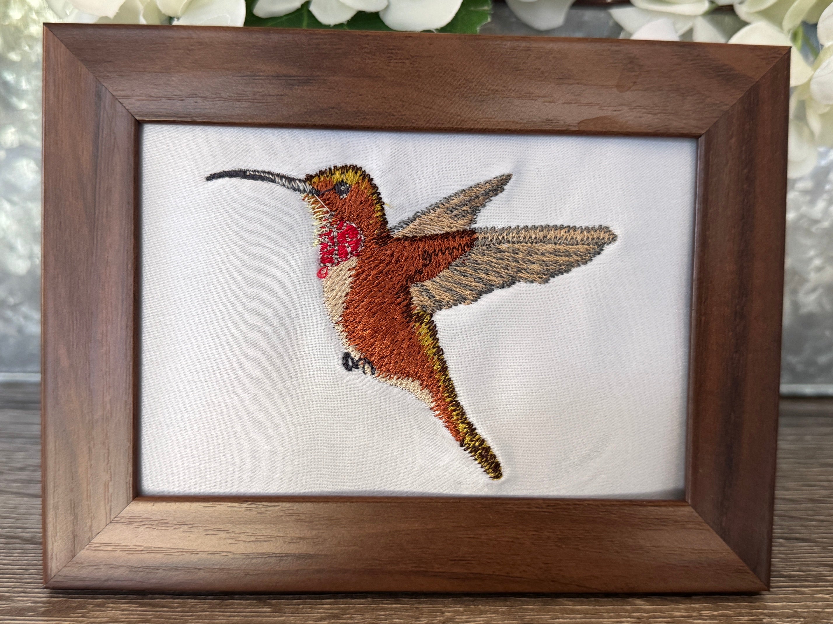Hummingbird Machine Embroidered Art | Framed Bird Décor