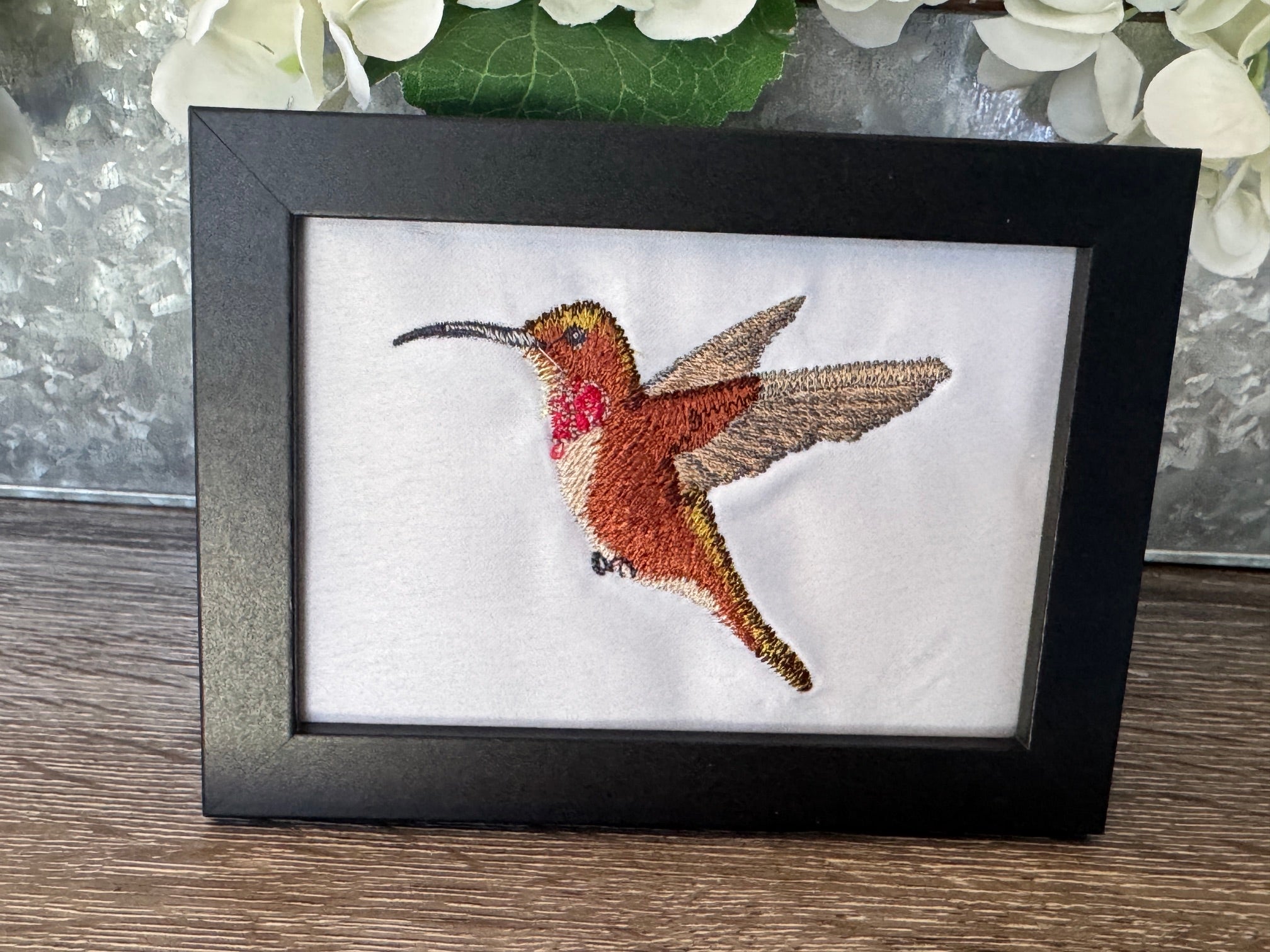 Hummingbird Machine Embroidered Art | Framed Bird Décor