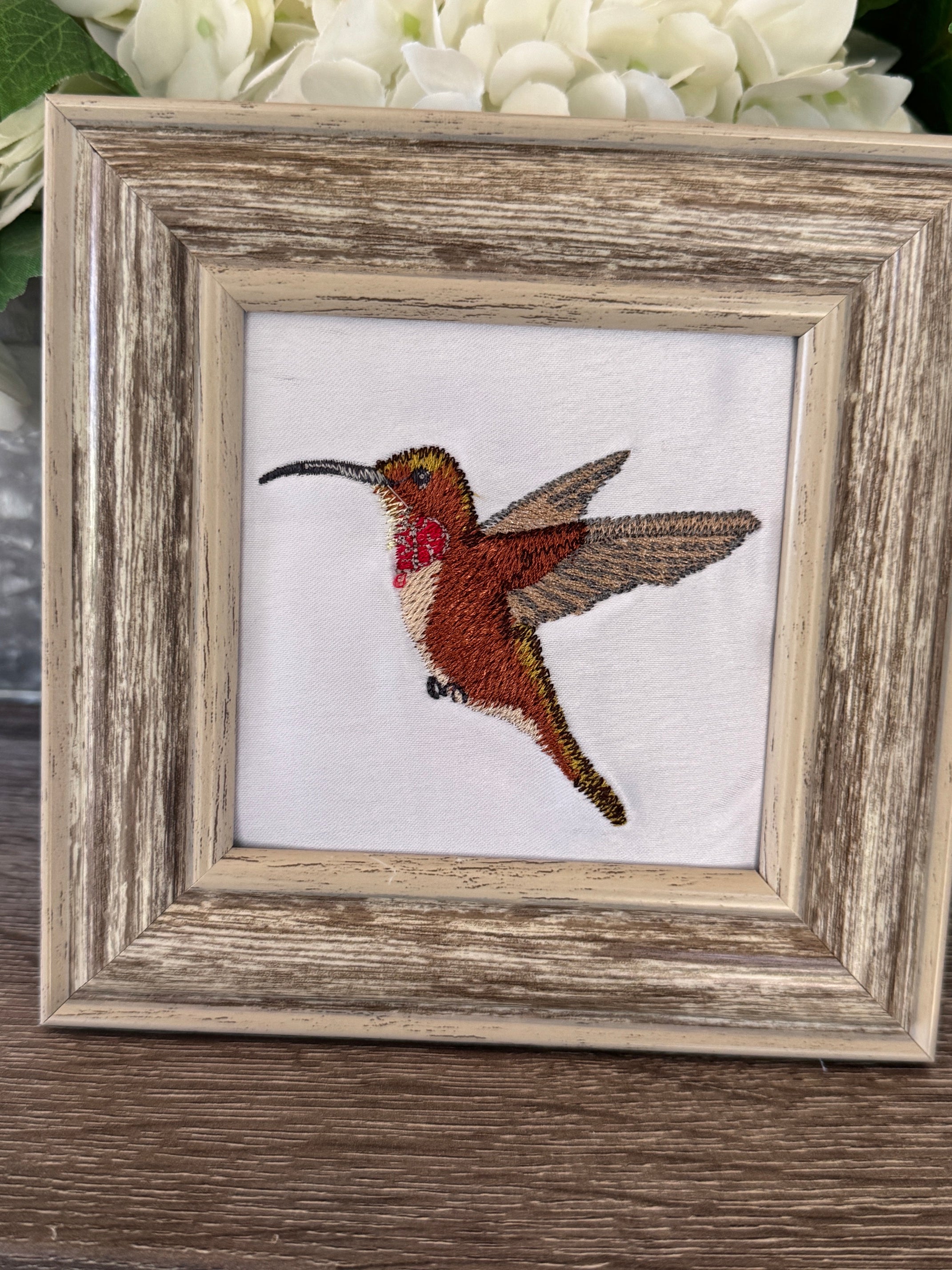 Hummingbird Machine Embroidered Art | Framed Bird Décor