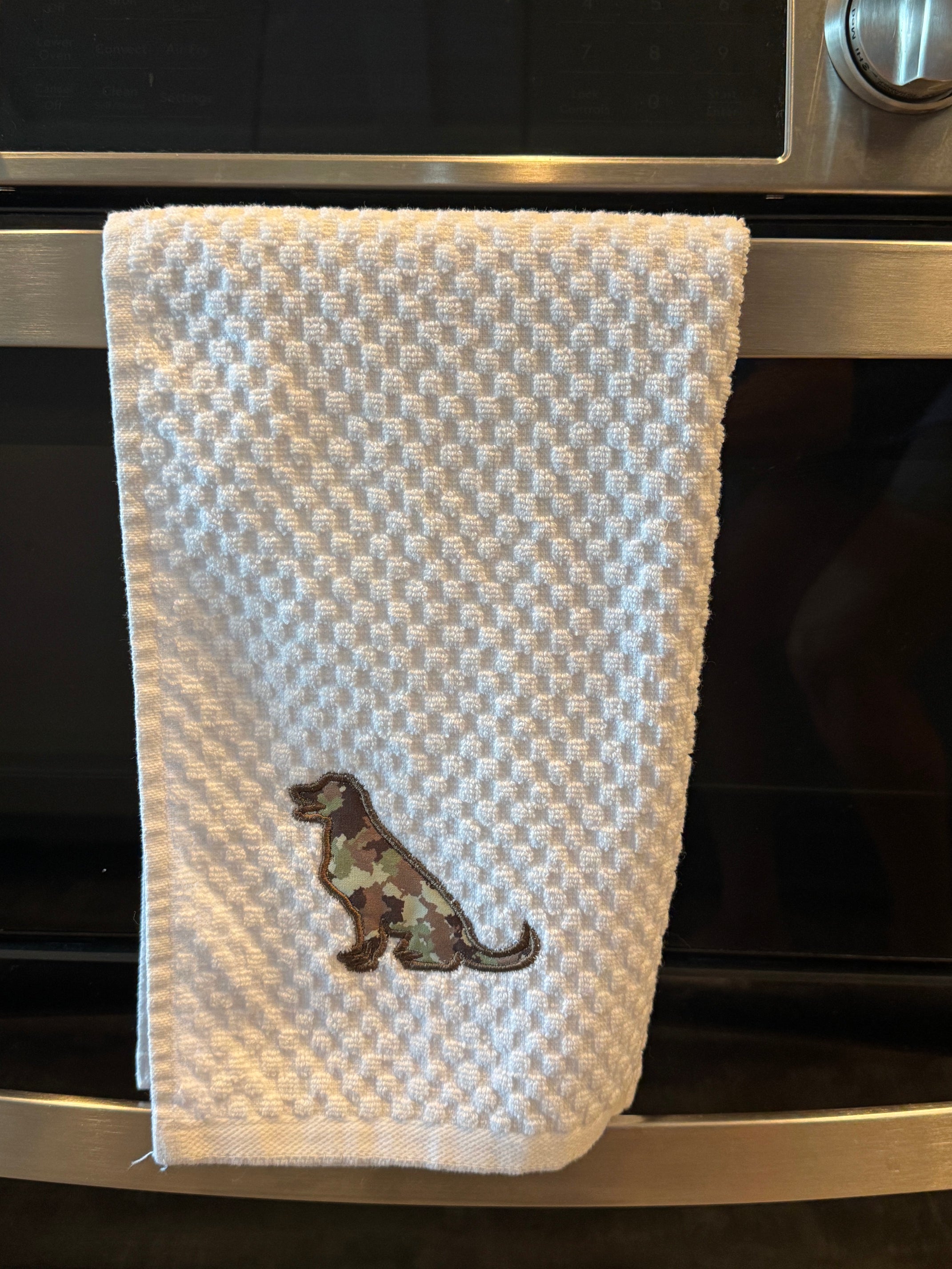 Labrador Retriever Camo Applique Embroidered Kitchen Towel