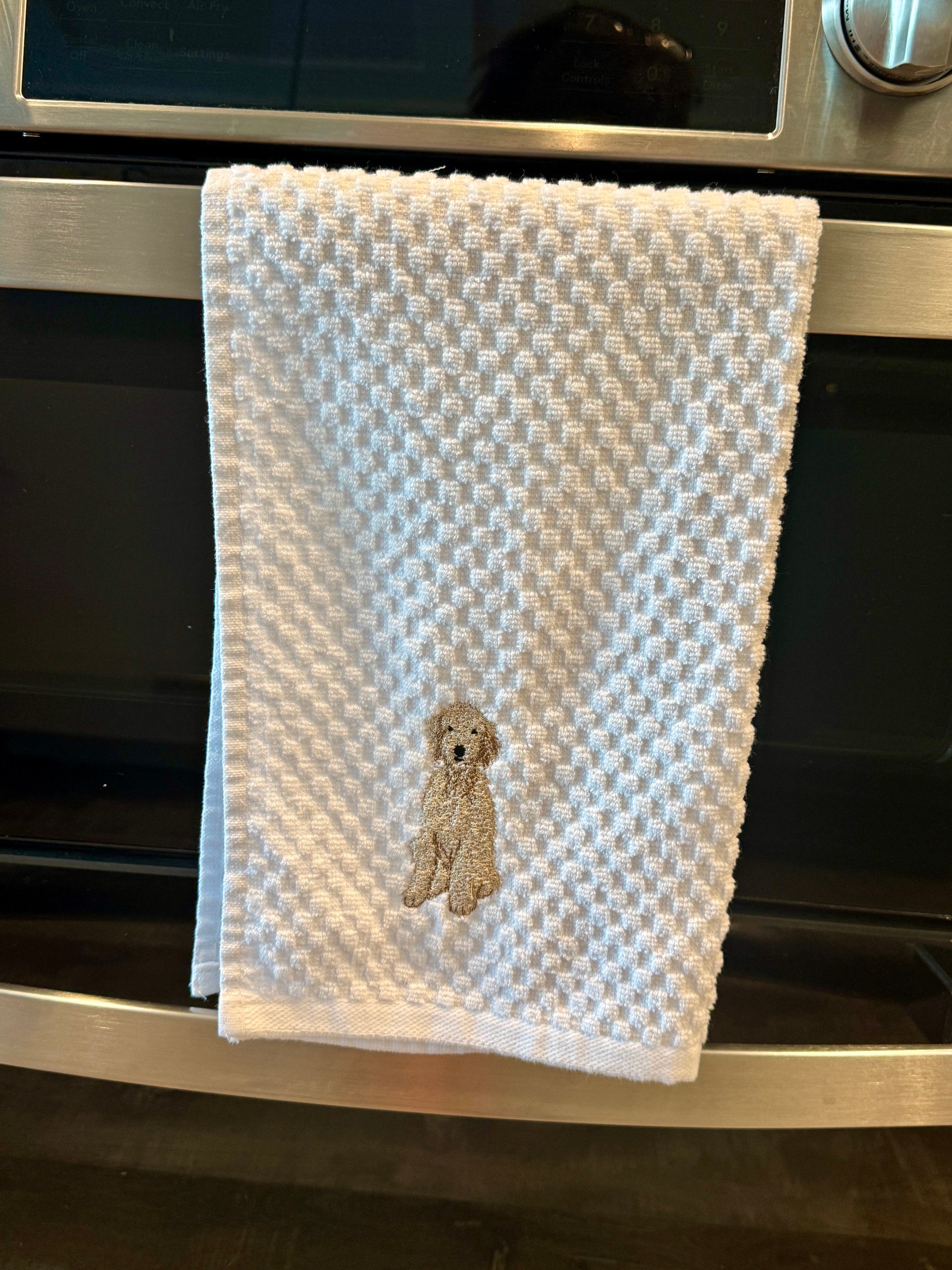 Poodle Doodle Machine Embroidered Kitchen Towel
