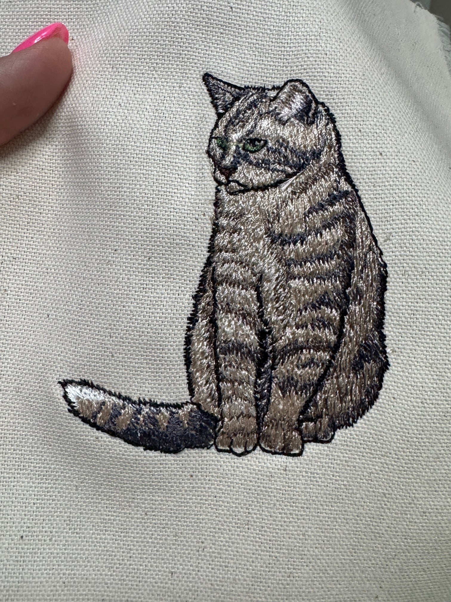 Tabby Cat Machine Embroidered Framed Art