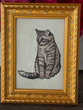 Tabby Cat Machine Embroidered Framed Art
