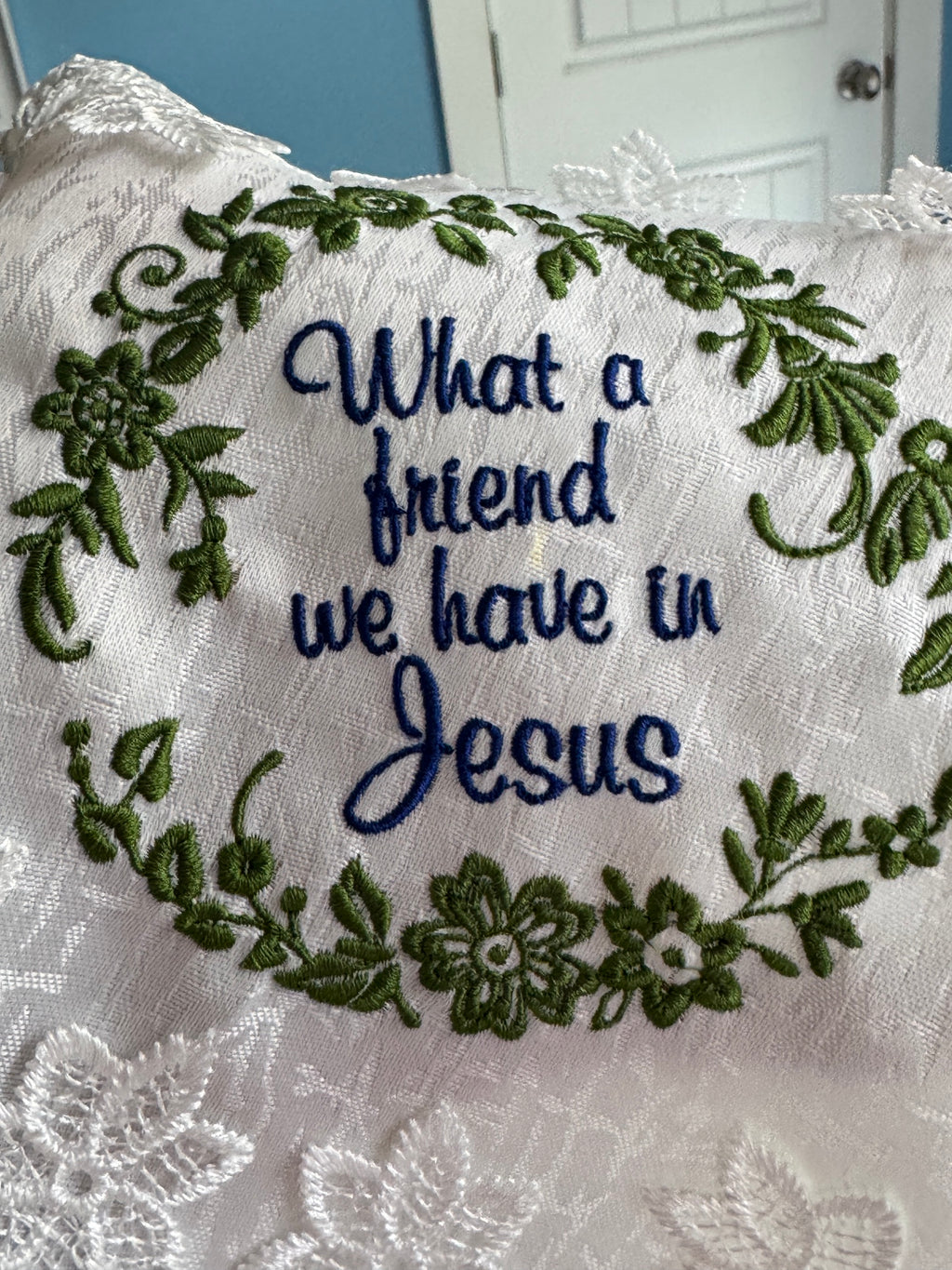 "What a Friend We Have in Jesus" Machine Embroidered Doily