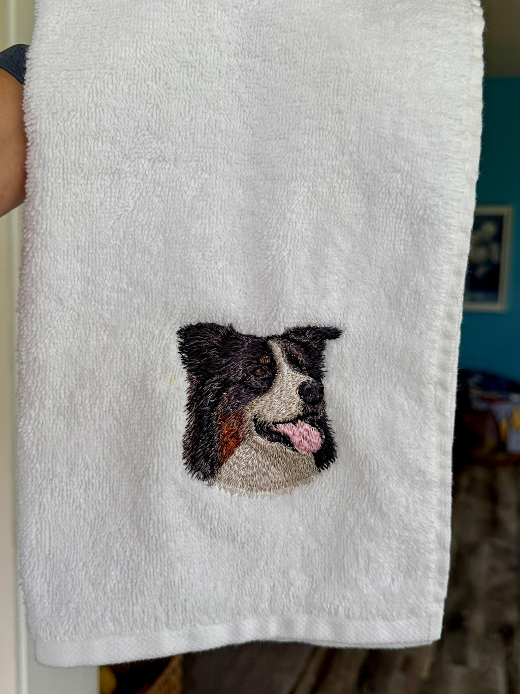 Australian Shepherd Machine Embroidered Hand Towel