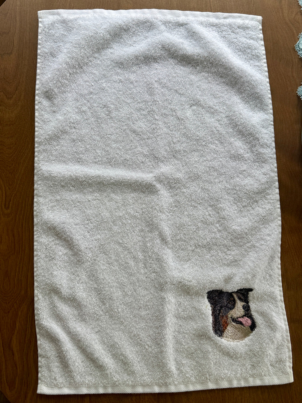 Australian Shepherd Machine Embroidered Hand Towel