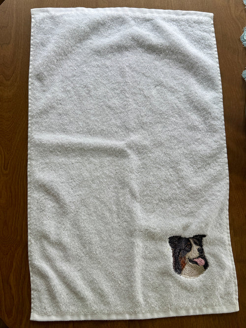 Australian Shepherd Machine Embroidered Hand Towel