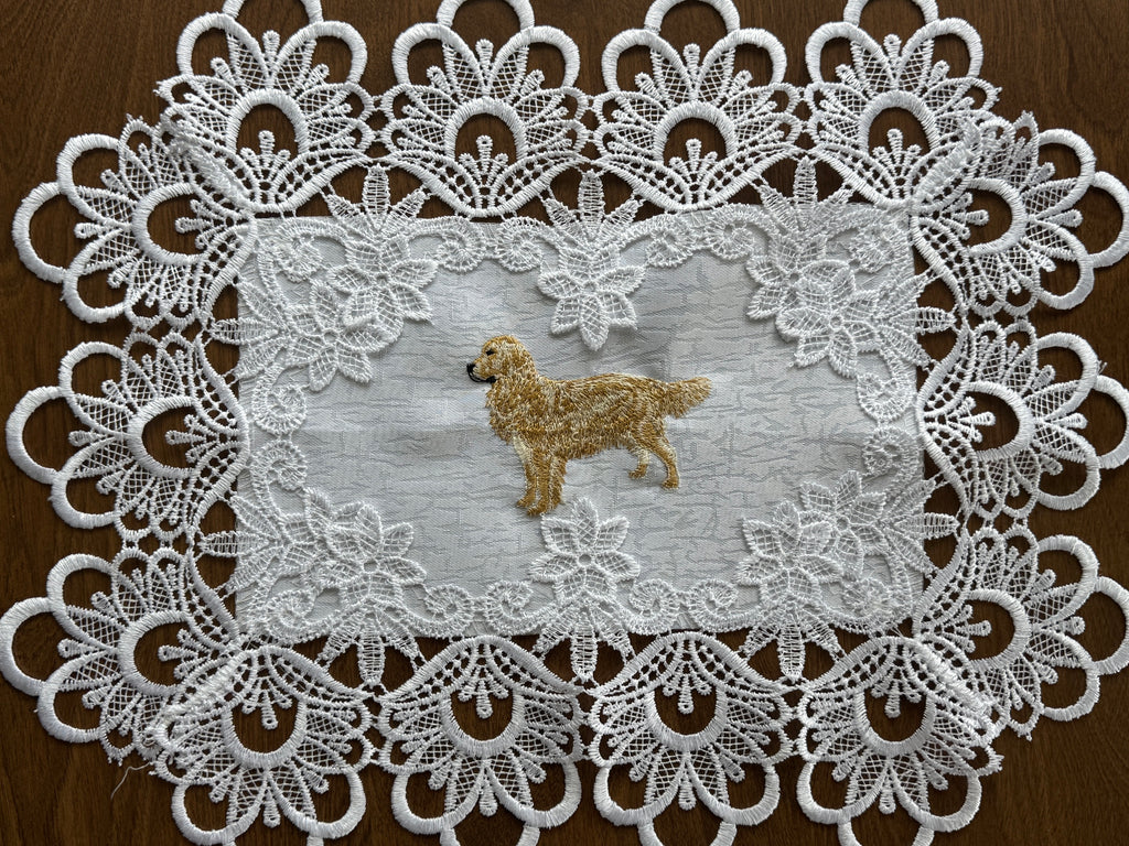 Golden Retriever Embroidered Doily
