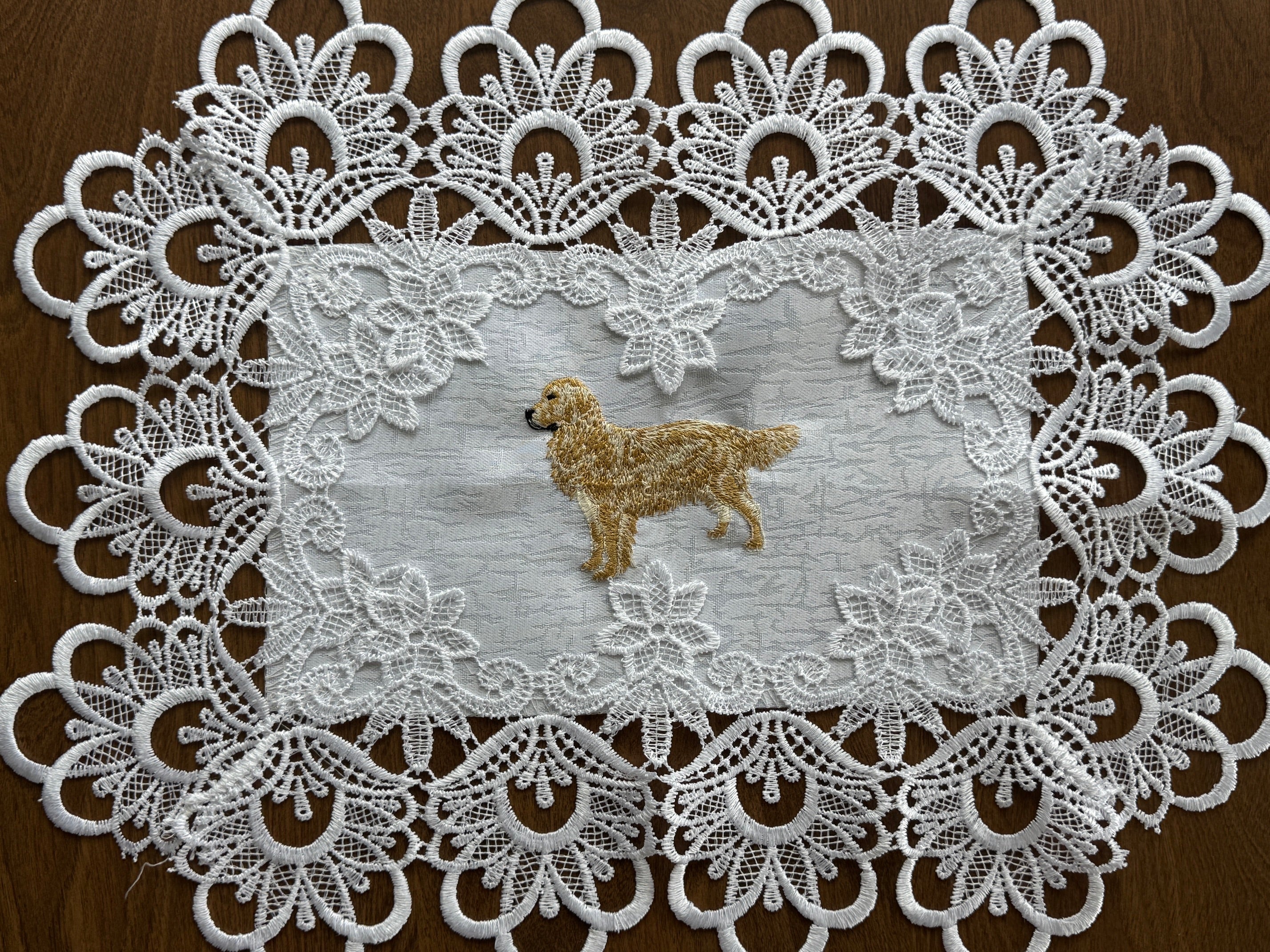 Golden Retriever Embroidered Doily