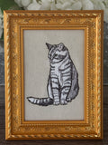 Tabby Cat Machine Embroidered Framed Art