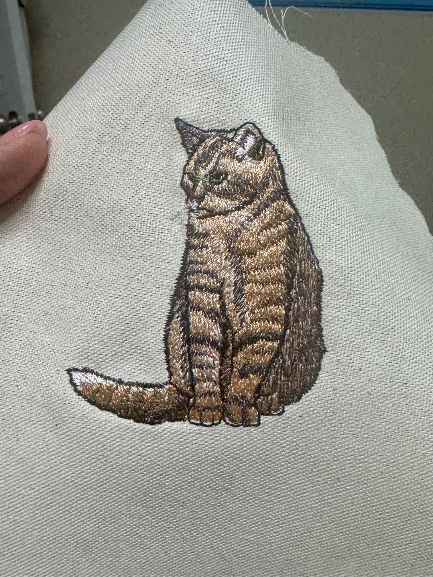 Tabby Cat Machine Embroidered Framed Art
