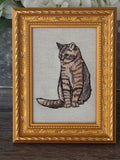 Tabby Cat Machine Embroidered Framed Art