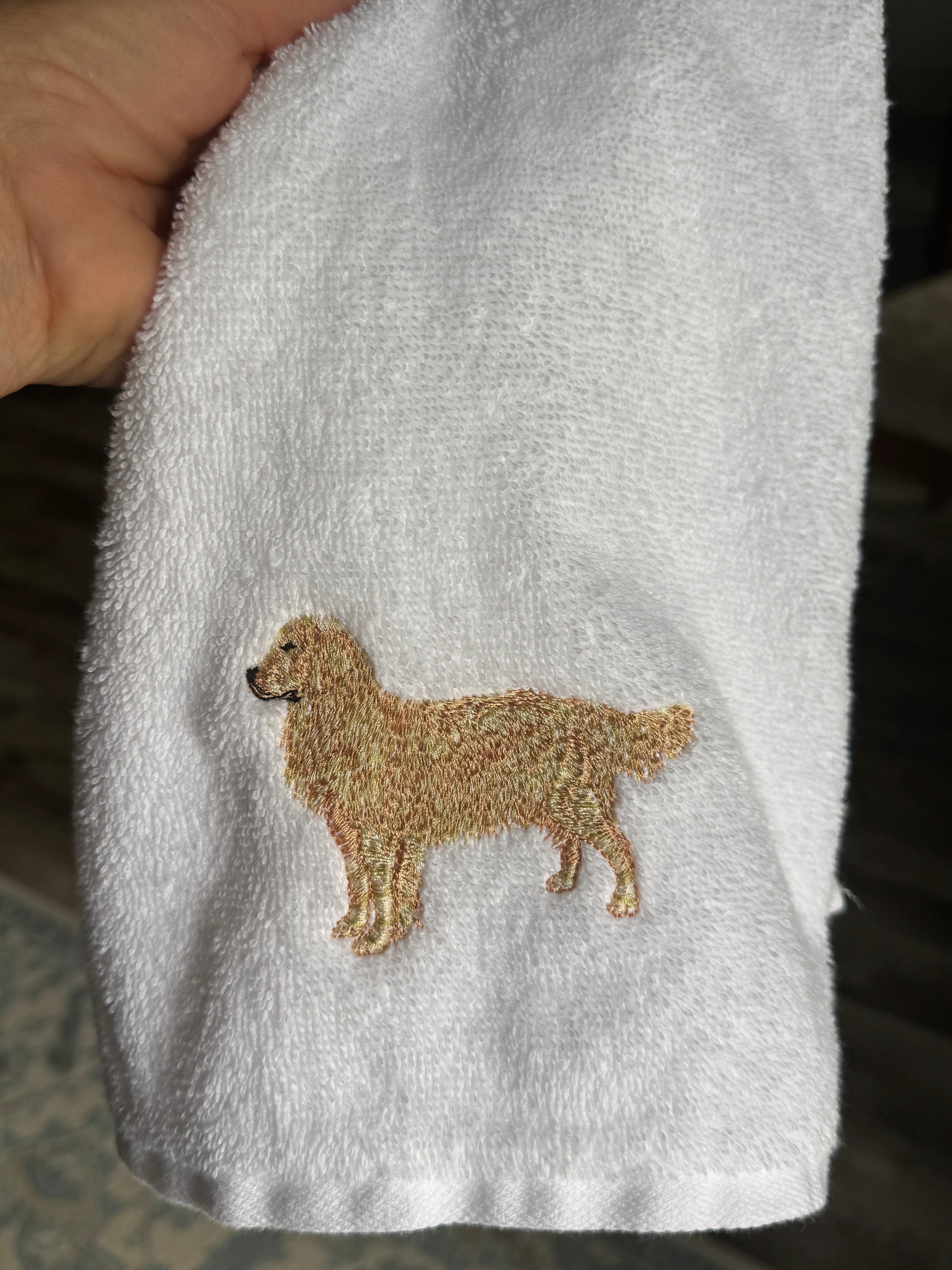 Golden Retriever Machine Embroidered Hand Towel