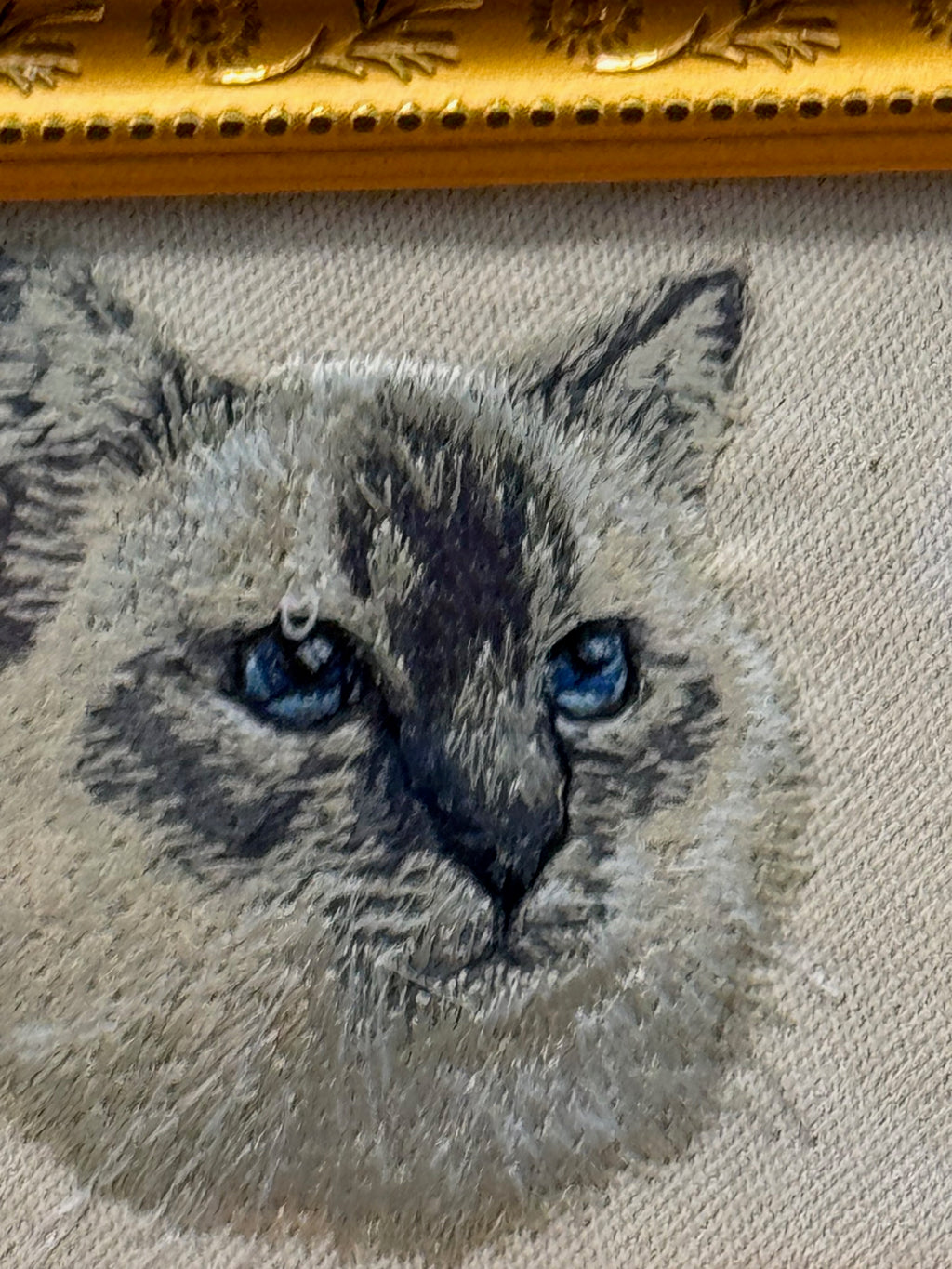 Cat Machine Embroidered Framed Art | Feline Tabletop Decor