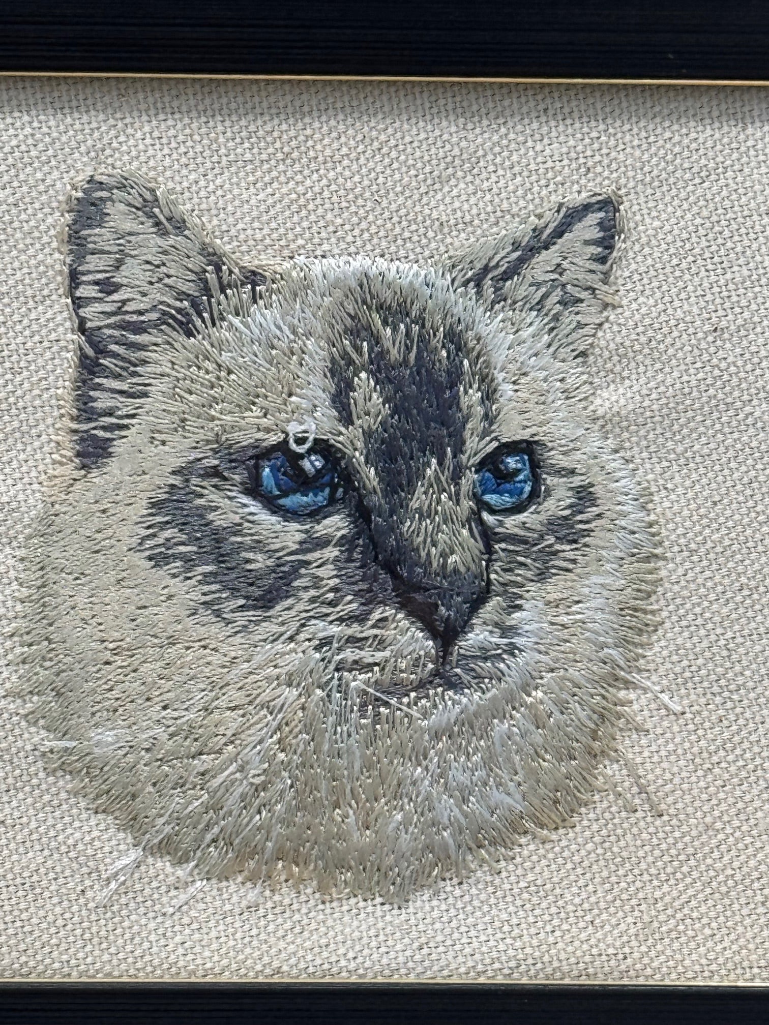 Cat Machine Embroidered Framed Art | Feline Tabletop Decor