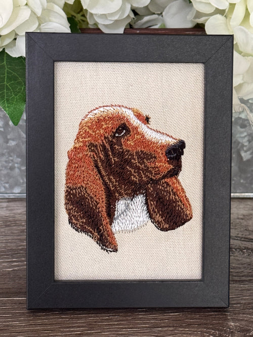 Basset Hound Machine Embroidered Framed Art | Tabletop Decor for Home or Office