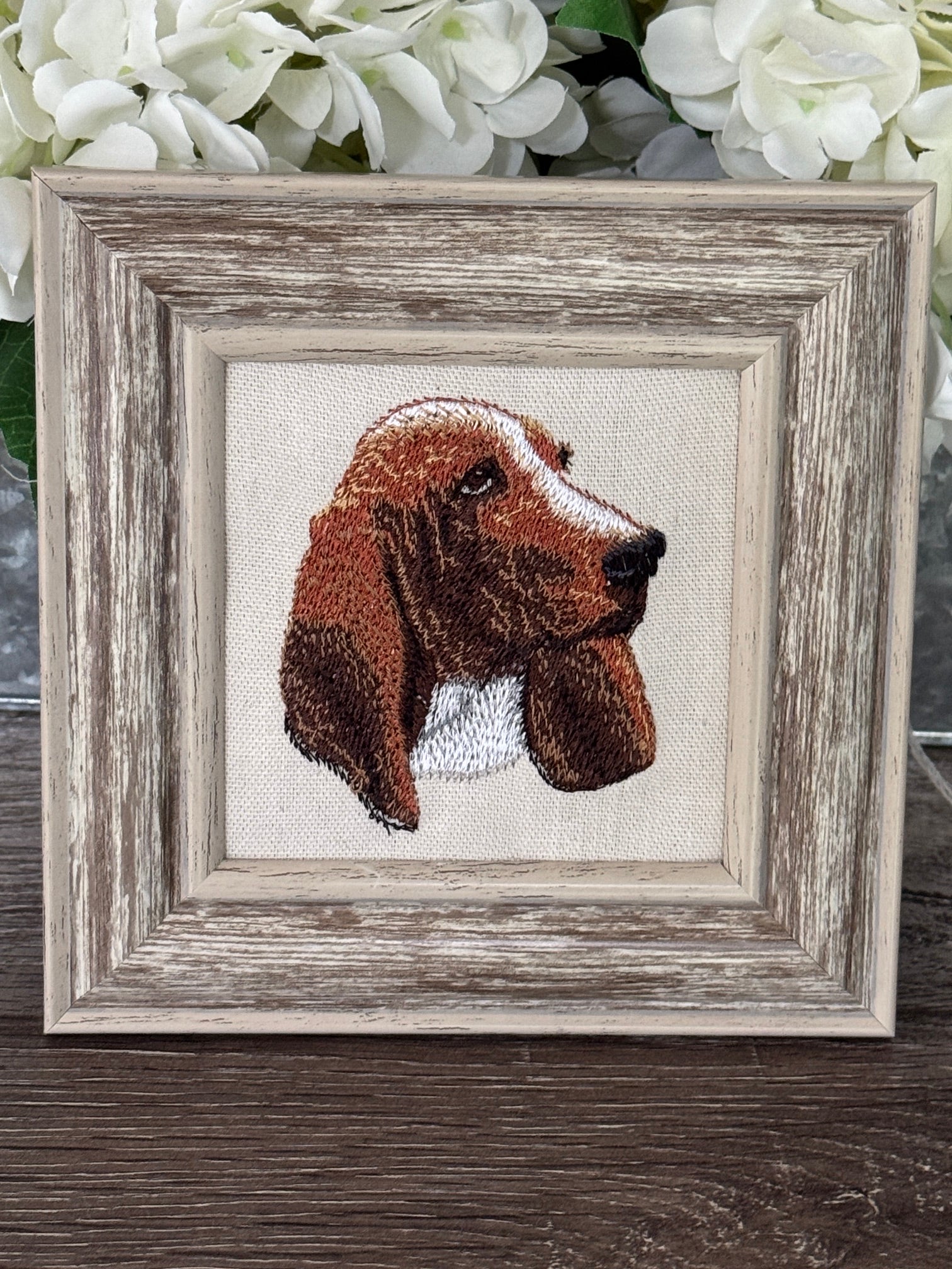 Basset Hound Machine Embroidered Framed Art | Tabletop Decor for Home or Office